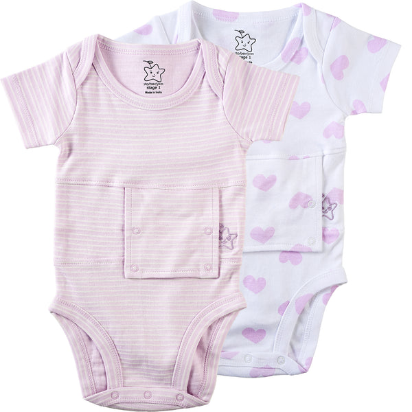 Lavender and White Two Pack Feeding tube Onesie