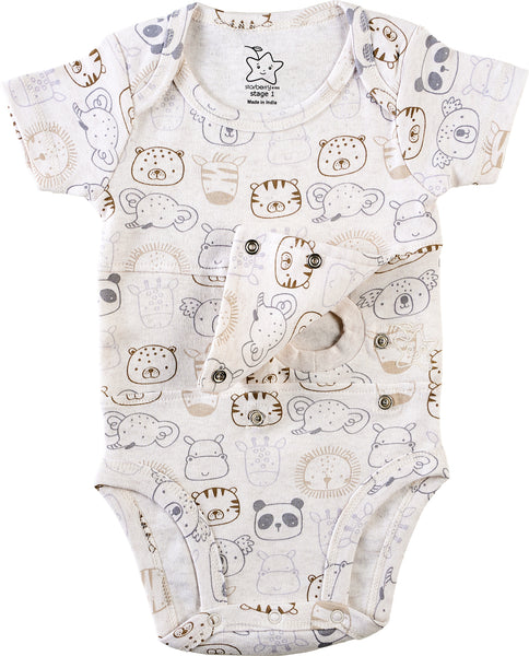Two Pack Animal Print Feeding Tube Onesie (beige, grey, oatmeal)