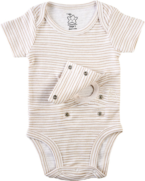 Two Pack Animal Print Feeding Tube Onesie (beige, grey, oatmeal)